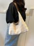 Letter Patch Decor Hobo Bag Large Capacity Contrast Binding