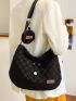 Drawstring & Patch Detail Hobo Bag With Coin Purse Nylon