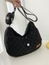 Drawstring & Patch Detail Hobo Bag With Coin Purse Nylon