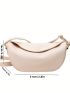 Litchi Embossed Hobo Bag With Zipper Beige PU