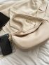 Litchi Embossed Hobo Bag With Zipper Beige PU