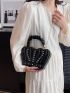 Rhinestone Decor Novelty Bag Small Ruched Handle Black