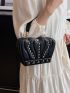 Rhinestone Decor Novelty Bag Small Ruched Handle Black