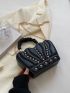 Rhinestone Decor Novelty Bag Small Ruched Handle Black