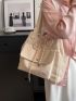 Flap Pocket Front Shoulder Tote Bag Drawstring Design