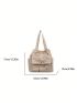 Flap Pocket Front Shoulder Tote Bag Drawstring Design