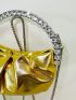 Mini Rhinestone Decor Ruched Bag Metallic Glamorous