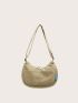 Letter Detail Hobo Bag Zipper Fashion Canvas