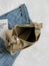 Letter Detail Hobo Bag Zipper Fashion Canvas