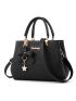 Metal Decor Satchel Bag, Women's Double Handle Purse, Fashion Pu Shoulder Bag With Bag Charm
