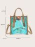 Holographic Square Bag Double Handle With Inner Pouch, Clear Bag