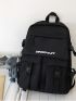 Letter Graphic Laptop Backpack Medium With Camping Bag Charm Nylon Black