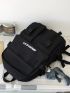 Letter Graphic Laptop Backpack Medium With Camping Bag Charm Nylon Black