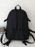 Letter Graphic Laptop Backpack Medium With Camping Bag Charm Nylon Black