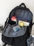 Letter Graphic Laptop Backpack Medium With Camping Bag Charm Nylon Black