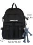 Letter Graphic Laptop Backpack Medium With Camping Bag Charm Nylon Black