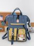 Colorblock Classic Backpack With Bag Charm Random Badge Decor For School