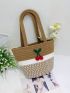 Colorblock Straw Bag Cherry Decor Medium Vacation