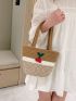 Colorblock Straw Bag Cherry Decor Medium Vacation