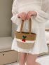 Colorblock Straw Bag Cherry Decor Medium Vacation