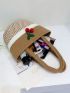 Colorblock Straw Bag Cherry Decor Medium Vacation