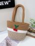 Colorblock Straw Bag Cherry Decor Medium Vacation