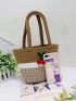 Colorblock Straw Bag Cherry Decor Medium Vacation