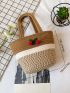 Colorblock Straw Bag Cherry Decor Medium Vacation