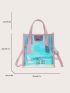 Holographic Square Bag Double Handle With Inner Pouch, Clear Bag