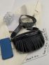 Studded & Fringe Decor Waist Bag Small Black