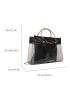 Clear Square Bag Letter Embossed Double Ring With Inner Pouch Chain Strap