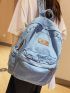 Letter Patch Decor Classic Backpack Medium Denim