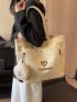 Letter Graphic Shopper Bag With Coin Purse Large Capacity Beige