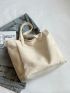 Letter Graphic Shopper Bag With Coin Purse Large Capacity Beige