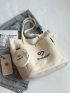 Letter Graphic Shopper Bag With Coin Purse Large Capacity Beige