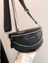 Crocodile Embossed Waist Bag Chain Decor Medium Black