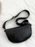 Crocodile Embossed Waist Bag Chain Decor Medium Black