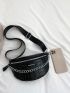 Crocodile Embossed Waist Bag Chain Decor Medium Black