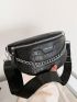 Crocodile Embossed Waist Bag Chain Decor Medium Black