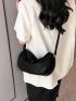 Litchi Embossed Hobo Bag Black Minimalist For Work