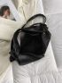 Litchi Embossed Hobo Bag Black Minimalist For Work