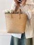 Large Capacity Straw Bag Double Handle For Vacation