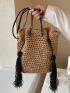 Small Straw Bag Tassel Decor For Vacation