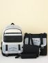 4pcs Bag Set Backpack Colorblock Letter Pattern Shopper Bag Square Bag