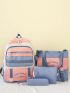 4pcs Bag Set Backpack Colorblock Letter Pattern Shopper Bag Square Bag