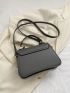 Small Square Bag Gray Metal Decor Flap Top Handle For Work