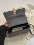 Small Square Bag Gray Metal Decor Flap Top Handle For Work