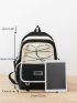 4pcs Backpack Set Colorblock Letter Patch Decor Shopper Bag Square Bag For School