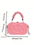 Mini Box Bag Embossed Design Ruched Handle Chain Strap Pink