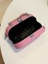 Mini Box Bag Embossed Design Ruched Handle Chain Strap Pink
